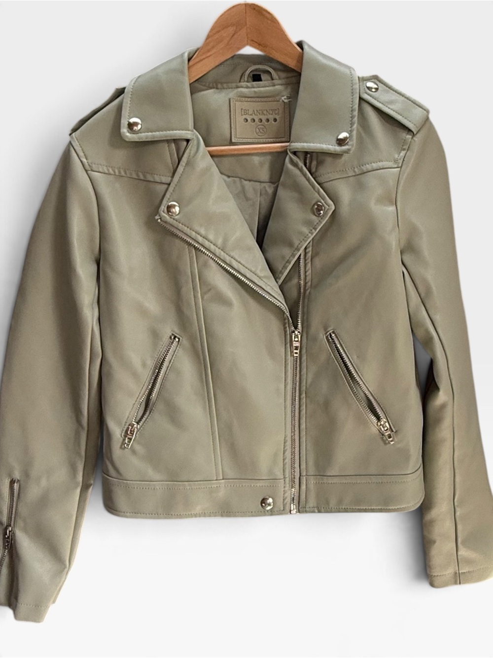 BLANKNYC Sage Green Faux Leather Moto Jacket Women's XS